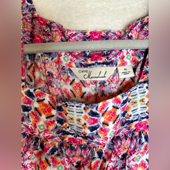 NWT Caffe marrakech long sleeved peasant boho blouse pink abstract floral 1X - Picture 3 of 7